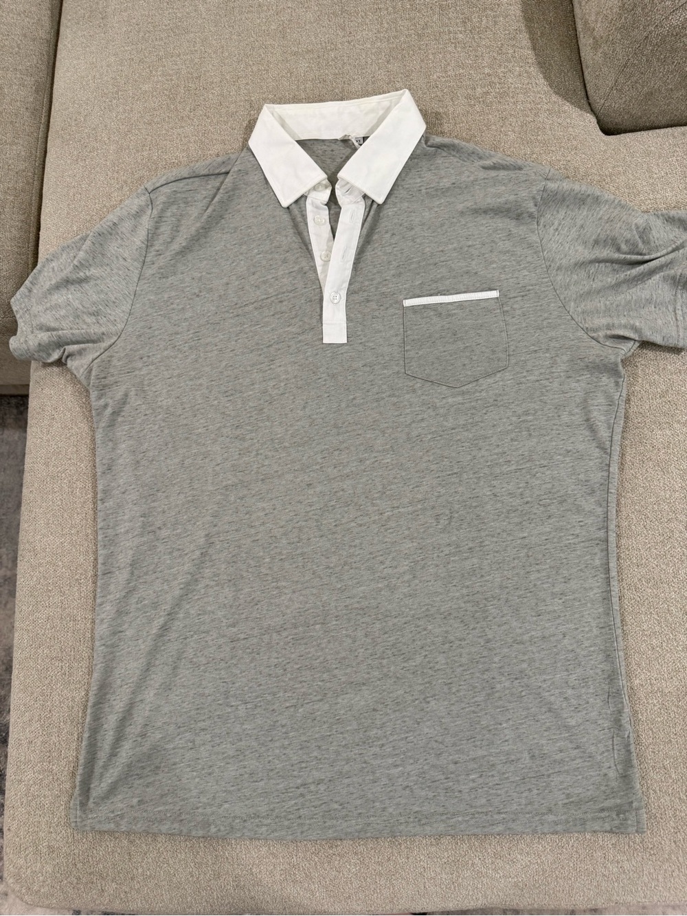 Men's State and Liberty  Grey Short-Sleeve Polo Shirt with White Contrast Collar